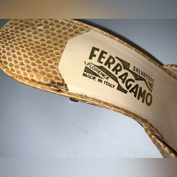 Salvatore Ferragamo tan Snake Skin-Leather slide on Heels - Picture 6 of 8